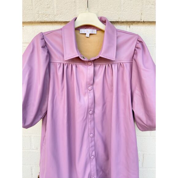 Karlie Lavender Purple Faux Leather Button Shift Dress Large Trendy Soft - Picture 4 of 11